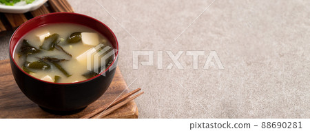味噌 味噌湯 頂視 灰底 miso soup 味噌汁 味噌スープ 88690281
