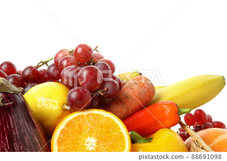 Vegetables and fruits isolated on white background, close up 88691098
