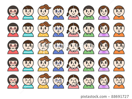 Facial expression icon illustration child set A color 88691727