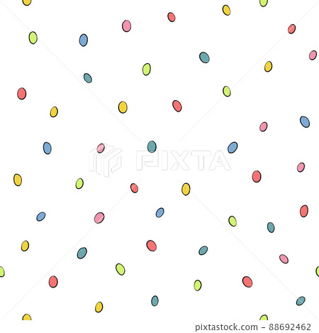 Happy Easter seamless pattern with colorful eggs on white background. Polka dots design for card, postcard, wallpaper, posters. Vector stock illustration. Cartoon style 88692462