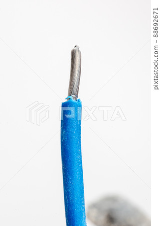 Close-up on blue aluminum electrical wire. 88692671
