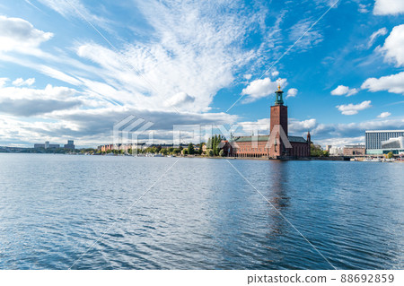Riddarfjarden with Stockholm City Hall in Stockholm, Sweden. 88692859