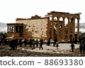 Temple Erechtheion with the famous porch of the caryatids instead of columns in the Acropolis 88693380