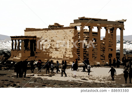 Temple Erechtheion with the famous porch of the caryatids instead of columns in the Acropolis 88693380