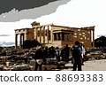 Temple Erechtheion with the famous porch of the caryatids instead of columns in the Acropolis 88693383