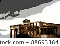 Temple Erechtheion with the famous porch of the caryatids instead of columns in the Acropolis 88693384