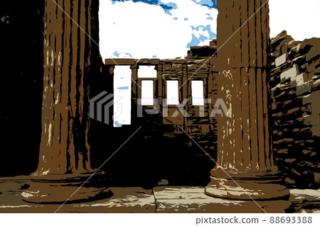 Temple Erechtheion with the famous porch of the caryatids instead of columns in the Acropolis 88693388