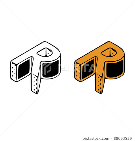 Isometric letter r doodle vector illustration on white background. Letters clip art. 88693539