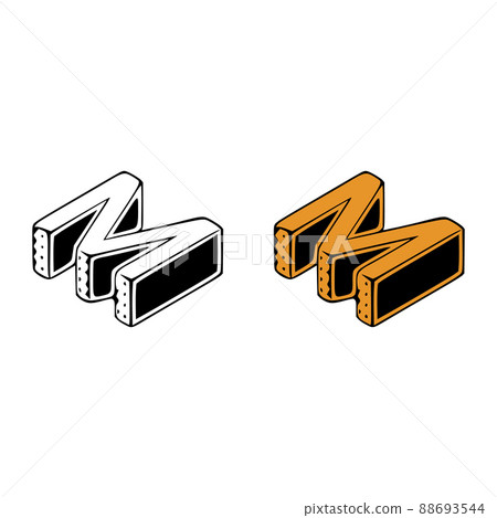 Isometric letter m doodle vector illustration on white background. Letters clip art. 88693544