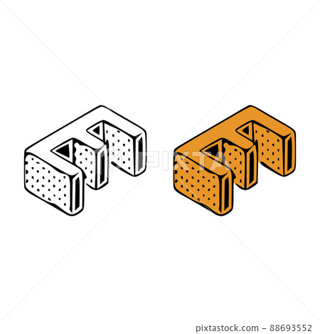 Isometric letter e doodle vector illustration on white background. Letters clip art. 88693552