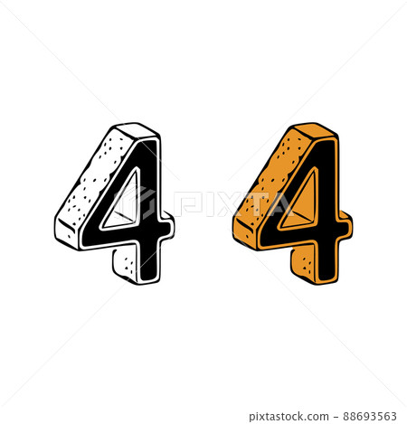 Isometric number 4 doodle vector illustration on white background. Number clip art. Isometric number 4 doodle vector illustration on white background. Number clip art. 88693563