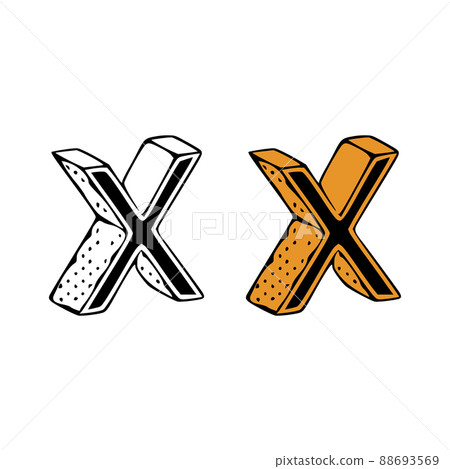 Isometric letter x doodle vector illustration on white background. Letters clip art. Isometric letter x doodle vector illustration on white background. Letters clip art. 88693569