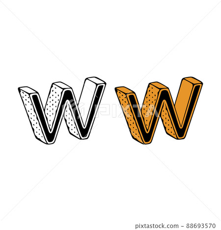 Isometric letter w doodle vector illustration on white background. Letters clip art. Isometric letter w doodle vector illustration on white background. Letters clip art. 88693570