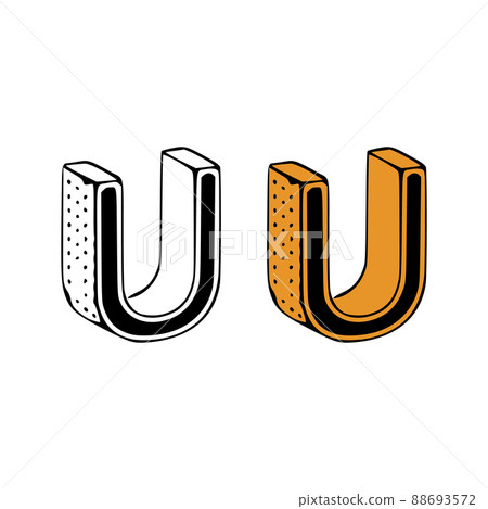 Isometric letter u doodle vector illustration on white background. Letters clip art. Isometric letter u doodle vector illustration on white background. Letters clip art. 88693572