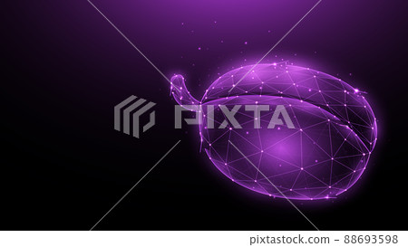 Polygonal vector illustration of a plum on a dark background. Fruit in low poly style. 88693598