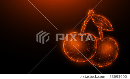 Polygonal vector illustration of cherry on a dark background. Fruit in low poly style. Polygonal vector illustration of cherry on a dark background. Fruit in low poly style. 88693600