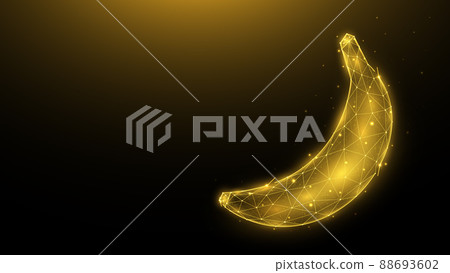 Polygonal vector illustration of a banana on a dark background. Fruit in low poly style. 88693602