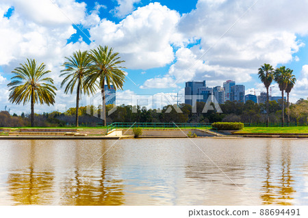 Lake in a quiet and beautiful city recreation park in Israel Lake in a quiet and beautiful city recreation park in Israel 88694491