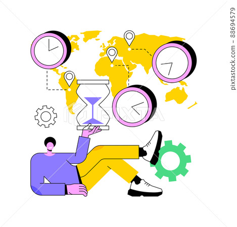 Time zones abstract concept vector illustration. Time standard, international business coordination, meeting management, utc converter, gmt, world clock calculator, jet lag abstract metaphor. 88694579
