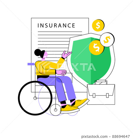 Disability insurance abstract concept vector illustration. Disability income insurance, wheelchair in hospital, broken leg, invalid, businessman with limited opportunities abstract metaphor. 88694647