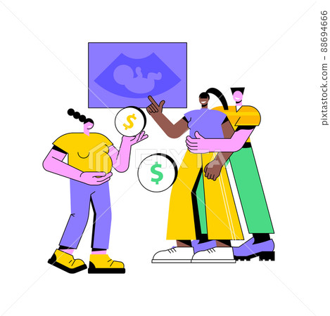 Surrogate mother abstract concept vector illustration. Bearing child, pregnant woman, female abdomen, biological mother, becoming parents, adoption, happy couple expecting baby abstract metaphor. 88694666