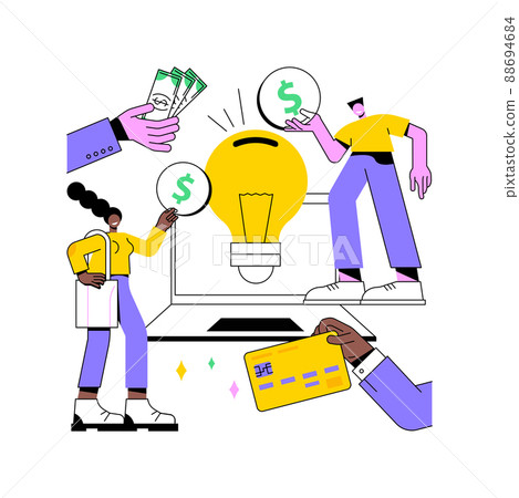 Crowdfunding abstract concept vector illustration. Crowdsourcing project, alternative financing, raise money in internet, fundraising platform, collect donations, business venture abstract metaphor. 88694684