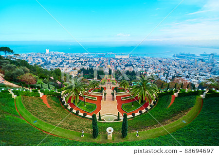Baha'i Gardens, also the Terraces of the Baha'i Faith, the Hanging Gardens of Haifa Baha'i Gardens, also the Terraces of the Baha'i Faith, the Hanging Gardens of Haifa 88694697