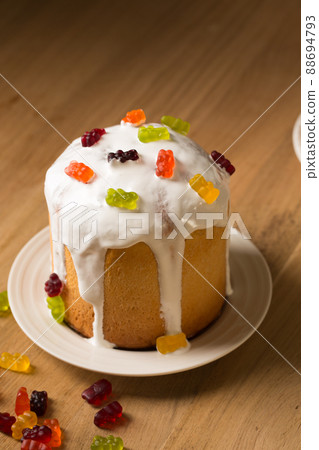 Easter cake with jelly sweets for children, close-up Easter cake with jelly sweets for children, close-up 88694793