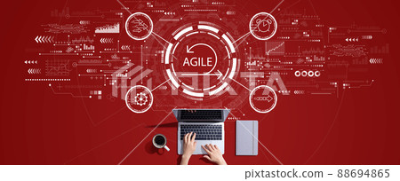 Agile concept with person working with laptop Agile concept with person working with laptop 88694865