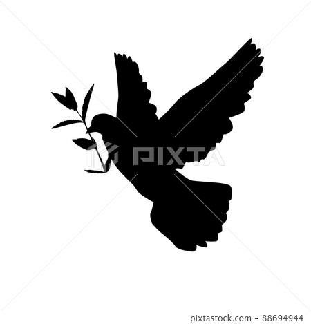 Vector black silhouette of a flying dove with branch on a white background. Vector black silhouette of a flying dove with branch on a white background. 88694944