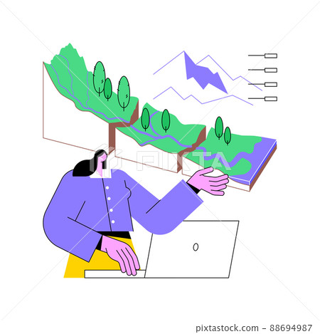 Geomorphology abstract concept vector illustration. Geomorphology type, geomorphic process, Earth science, university discipline, graduate study, geology course, applied study abstract metaphor. 88694987