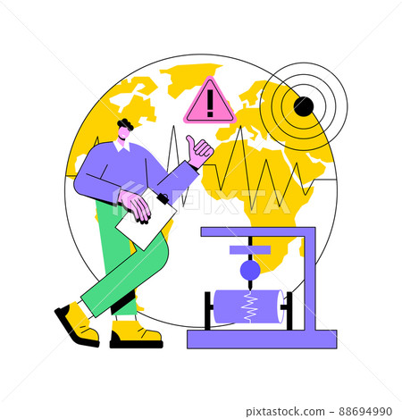 Seismology abstract concept vector illustration. Seismic waves study, seismology course, earthquake environmental effect, Earth science, tectonic movement, volcanic activity abstract metaphor. 88694990