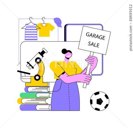 Garage sale abstract concept vector illustration. Flea market, second hand goods, garage selling day, vintage clothing give away, used inventory, yard pop up rummage sale abstract metaphor. Garage sale abstract concept vector illustration. Flea market, second hand goods, garage selling day, vintage clothing give away, used inventory, yard pop up rummage sale abstract metaphor. 88695012