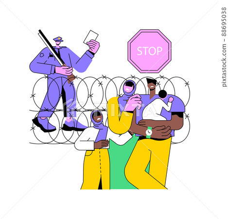 Frontier migration abstract concept vector illustration. Frontier migration services, moving abroad, border patrol control, illegal legal refugee, application form, border cross abstract metaphor. 88695038