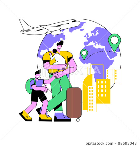 Immigration abstract concept vector illustration. International movement of people, residence permit, working visa, boarding control, sign documents, passport, green card abstract metaphor. 88695048