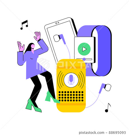 Music playback abstract concept vector illustration. Music streaming internet technology, recorded audio broadcasting, concert video playback, tv application abstract metaphor. 88695093