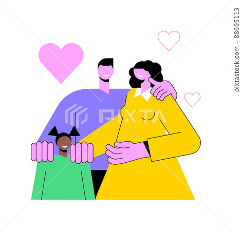 Adoption of a child abstract concept vector illustration. Child parenting, orphanage, adoptive parents, happy interracial family, single parent, african kid, same sex couple abstract metaphor. 88695113