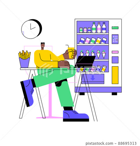 Snacking non-stop abstract concept vector illustration. Mindless snacking, junk food, non-stop eating while working, reduce cholesterol use, diet and nutrition, addictive habit abstract metaphor. Snacking non-stop abstract concept vector illustration. Mindless snacking, junk food, non-stop eating while working, reduce cholesterol use, diet and nutrition, addictive habit abstract metaphor. 88695313