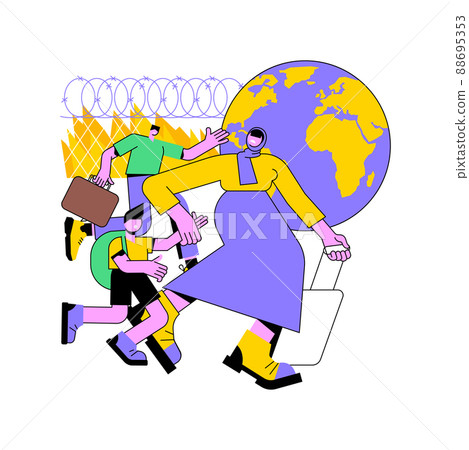 Refugees abstract concept vector illustration. People crossing border illegally, refugee world crisis, forced migration, internally displaced people, asylum seeker, immigration abstract metaphor. 88695353