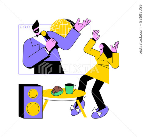 Virtual concert abstract concept vector illustration. Quarantine live stream, social media, online music performance, social distance, stay home, worldwide private concert abstract metaphor. Virtual concert abstract concept vector illustration. Quarantine live stream, social media, online music performance, social distance, stay home, worldwide private concert abstract metaphor. 88695359