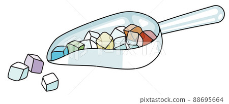 Bar tool ice scoop with rainbow LGBT colors ice. For gay bar diversity pride party invitations, cards or stickers. Doodle cartoon style illustration isolated on white background. Bar tool ice scoop with rainbow LGBT colors ice. For gay bar diversity pride party invitations, cards or stickers. Doodle cartoon style illustration isolated on white background. 88695664