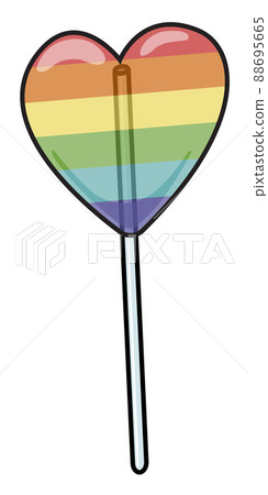 Heart shaped rainbow LGBT colors lollipop hard candy on a stick. Cute doodle cartoon hipster style vector illustration isolated on white. For greeting cards, poster or invitation. 88695665