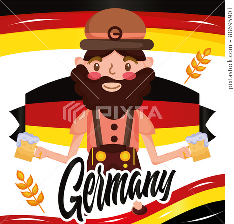 Isolated man with traditional clothes holding beers Germany concept Vector Isolated man with traditional clothes holding beers Germany concept Vector 88695901