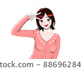 年輕女孩靠在她的前額 88696284