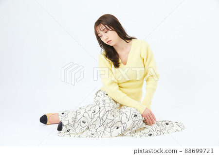 Young woman in knit girly fashion bangs bangs 88699721