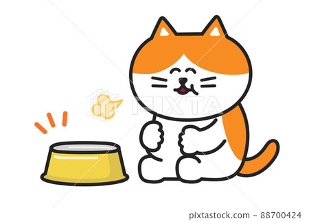 一隻貓吃完後肚子飽的插圖 88700424