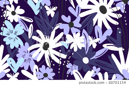 Seamless floral pattern based on traditional folk art ornaments. Colorful flowers on color background. Scandinavian style. Sweden nordic style. Vector illustration. Simple minimalistic pattern Seamless floral pattern based on traditional folk art ornaments. Colorful flowers on color background. Scandinavian style. Sweden nordic style. Vector illustration. Simple minimalistic pattern 88701154