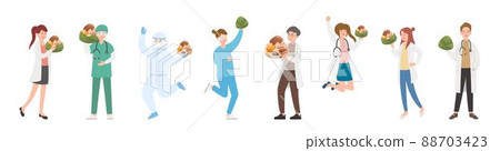 Nursing staff or doctor or medical expert or scientist male or female team, traditional food for Chinese Dragon Boat Festival: Zongzi 88703423