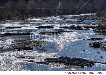 Mountain river in the mountains of Ukraine. Peremiyskaya river, Ivano-Frankivsk region. Spring 2022. 88705982