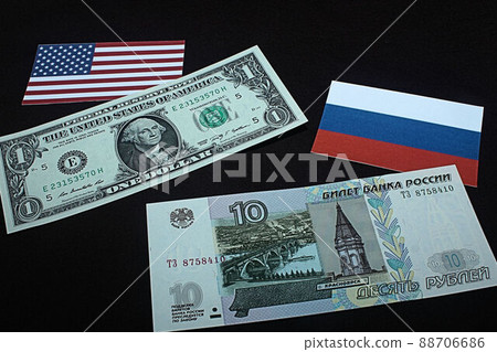 [Thumbnails of articles on US dollars, Russian rubles, foreign exchange, FX, stocks, etc.] Russian rubles banknotes and charts 88706686